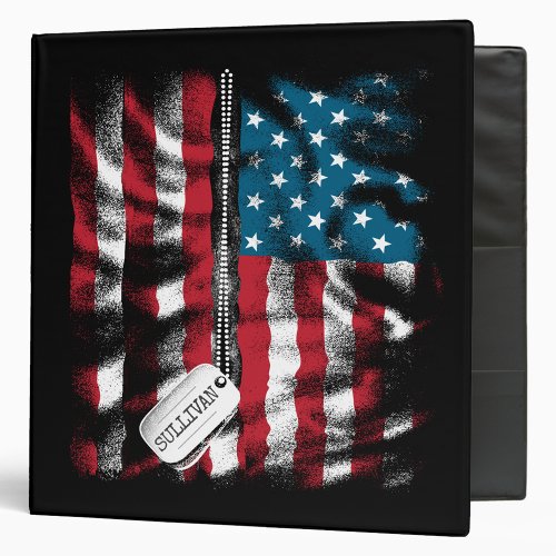 Personalized Military Soldier Dog Tag USA Flag  3 Ring Binder