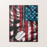 Personalized Military Soldier Dog Tag USA Flag Jigsaw Puzzle