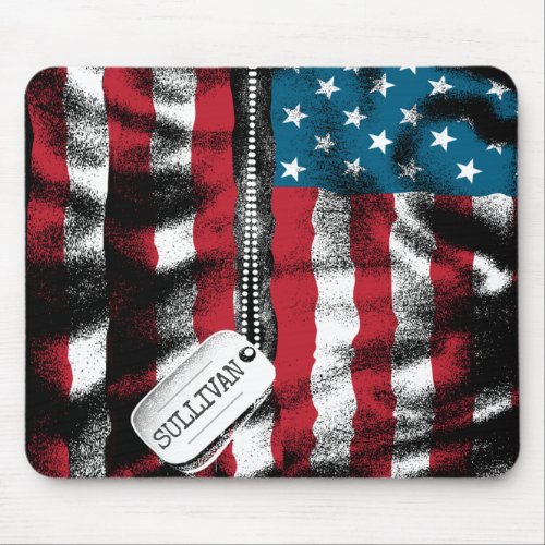 Personalized Military Soldier Dog Tag USA Flag  Mouse Pad