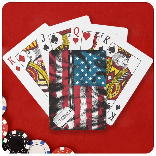 Personalized Military Soldier Dog Tag USA Flag  Poker Cards