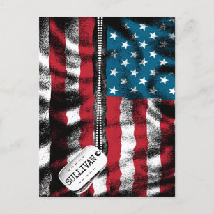 Personalized Military Soldier Dog Tag USA Flag  Postcard