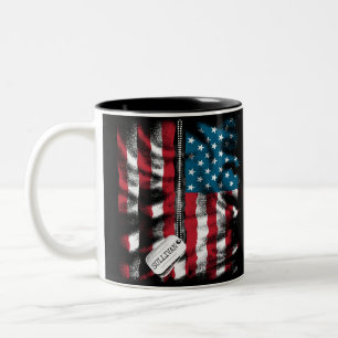 Personalized Military Soldier Dog Tag USA Flag Two-Tone Coffee Mug