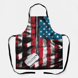 Personalized Military Soldier Dog Tags USA Flag  Apron