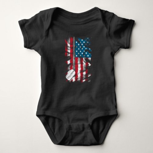 Personalized Military Soldier Dog Tags USA Flag Baby Bodysuit