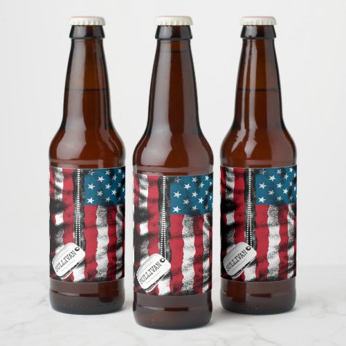 Personalized Military Soldier Dog Tags USA Flag Beer Bottle Label