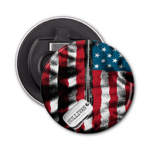 Personalized Military Soldier Dog Tags USA Flag Bottle Opener
