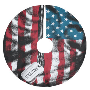 Personalized Military Soldier Dog Tags USA Flag Brushed Polyester Tree Skirt