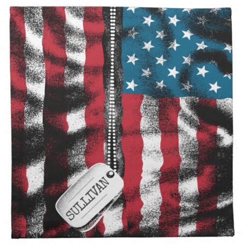 Personalized Military Soldier Dog Tags USA Flag  Cloth Napkin