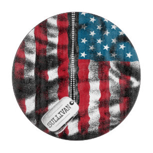Personalized Military Soldier Dog Tags USA Flag  Cutting Board