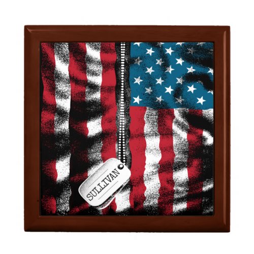 Personalized Military Soldier Dog Tags USA Flag  Gift Box