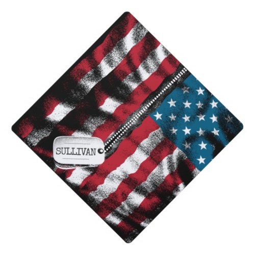 Personalized Military Soldier Dog Tags USA Flag  Graduation Cap Topper