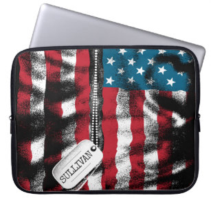 Personalized Military Soldier Dog Tags USA Flag  Laptop Sleeve