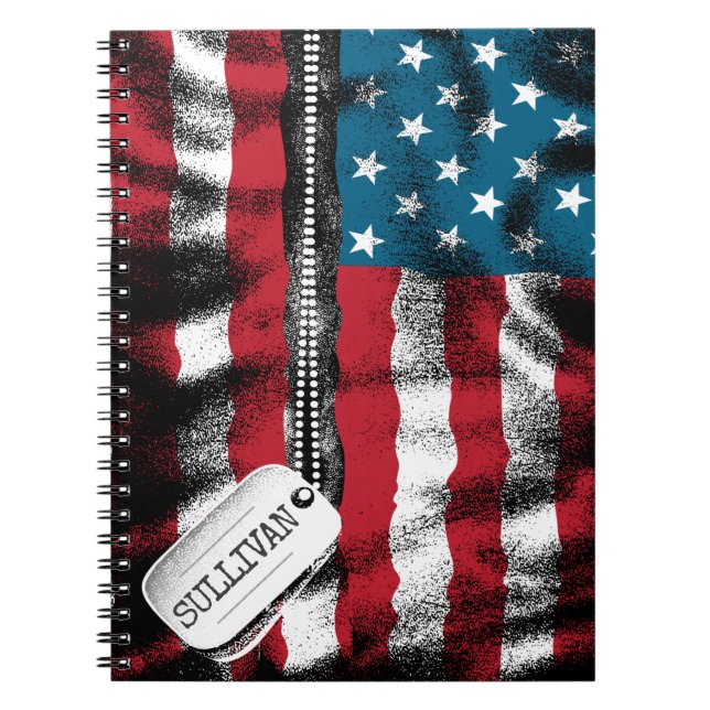 Personalized Military Soldier Dog Tags USA Flag  Notebook (Front)