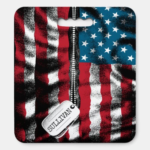Personalized Military Soldier Dog Tags USA Flag  Seat Cushion