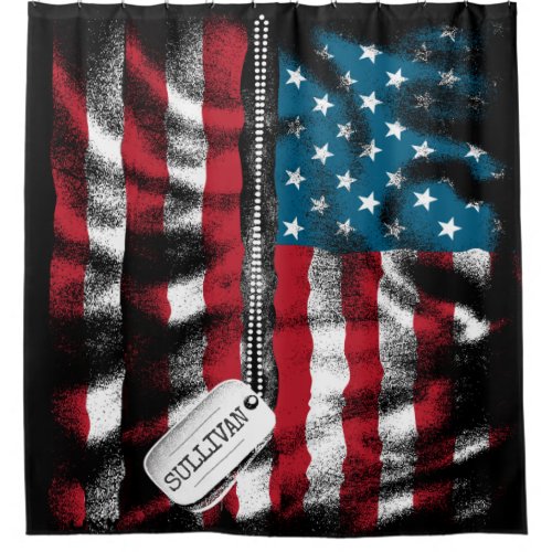 Personalized Military Soldier Dog Tags USA Flag Shower Curtain