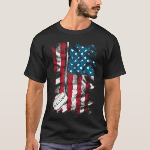 Personalized Military Soldier Dog Tags USA Flag  T_Shirt