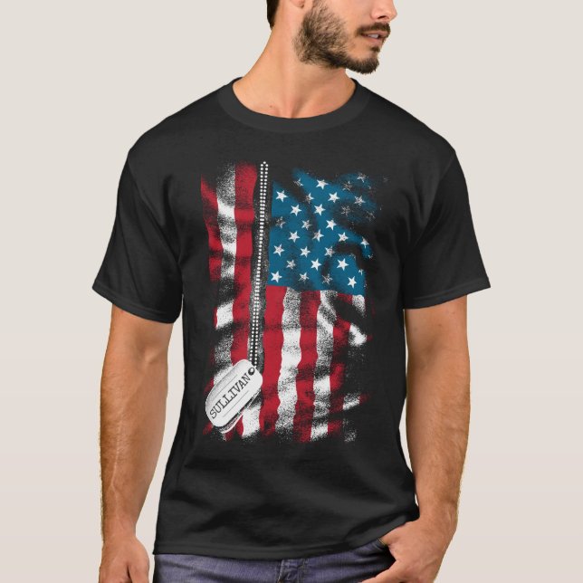 Personalized Military Soldier Dog Tags USA Flag  T-Shirt (Front)