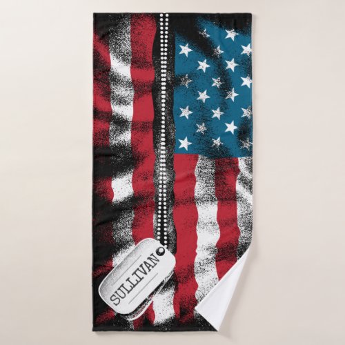 Personalized Military Soldier Dog Tags USA Flag Th Bath Towel Set