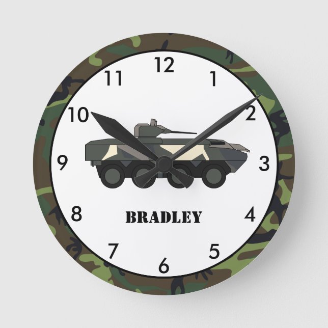 Personalized Military Tank Camo Round Clock (Front)