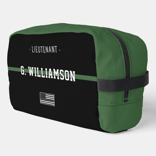 Personalized Military Thin Green Line Army Soldier Dopp Kit (Left Corner)