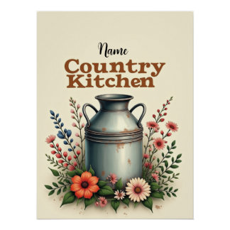 Personalized Milk Can & Flowers Canvas Print