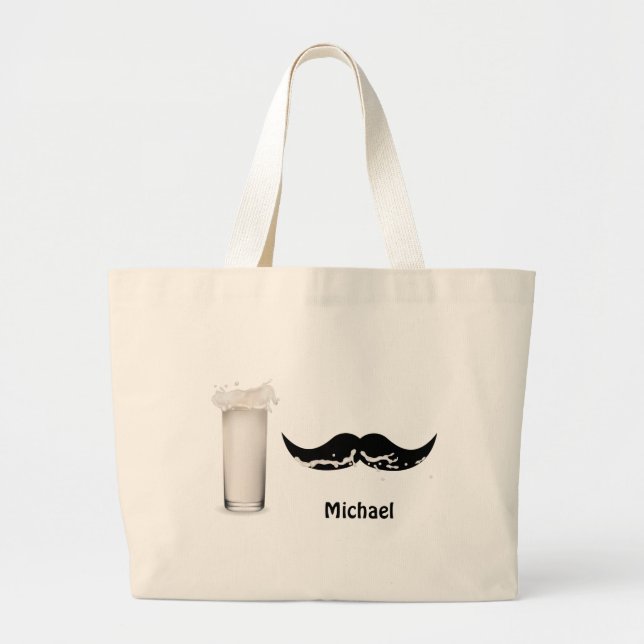 Personalized Milk Mustache Large Tote Bag (Front)