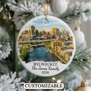 Personalized Milwaukee Ornament, Custom Wisconsin Ceramic Ornament