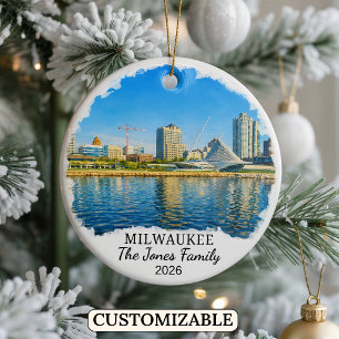 Personalized Milwaukee Ornament, Custom Wisconsin Ceramic Ornament