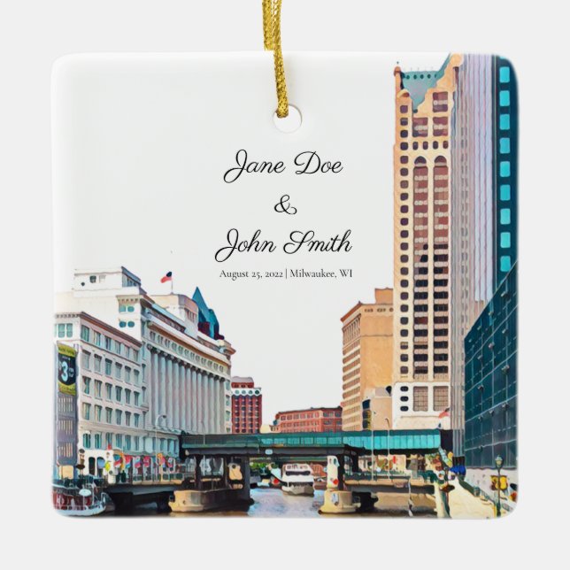 Personalized Milwaukee Skyline Ceramic Ornament (Front)