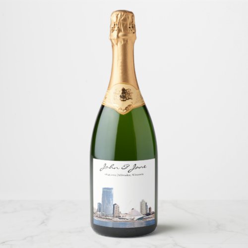 Personalized Milwaukee Skyline Sparkling Wine Labe Sparkling Wine Label