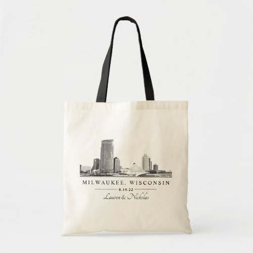 Personalized Milwaukee Skyline Wedding Welcome Tote Bag