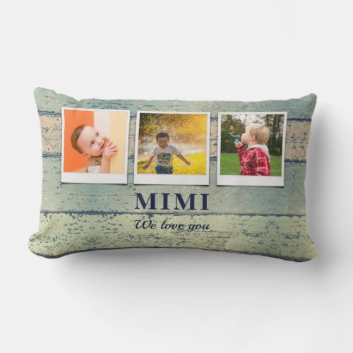 Personalized Mimi Grandchildren 3 Photo Collage Lumbar Pillow