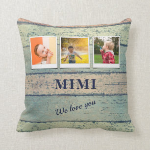 Personalized Mimi Grandchildren 3 Photo Collage Throw Pillow