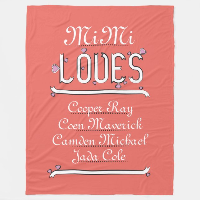 Personalized Mimi Loves Her 4 Grands Fleece Blanket (Front)