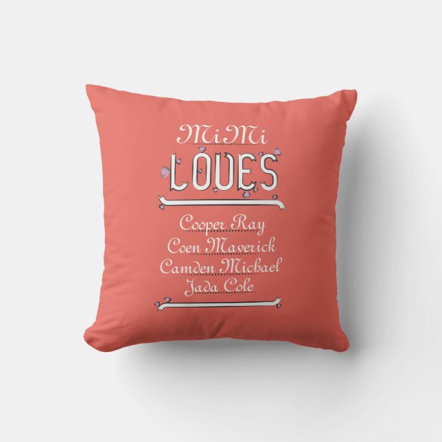 Personalized Mimi Loves Her 4 Grands Throw Pillow (Front)