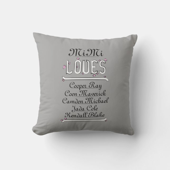 Personalized Mimi Loves Her Grands Throw Pillow (Front)