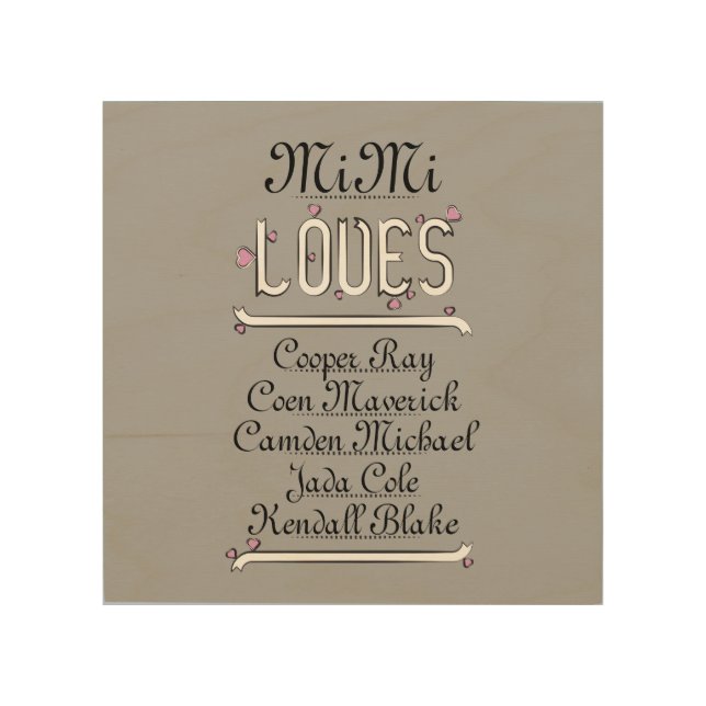 Personalized Mimi Loves Her Grands Wood Wall Art (Front)