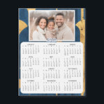 Personalized Mini 2025 Calendar | Family Photo<br><div class="desc">A cute little 2025 mini calendar to stick on your frig! Add your family photo and edit the text to put a holiday greeting in the personalize area. Background is modern abstract blue and gold design.</div>