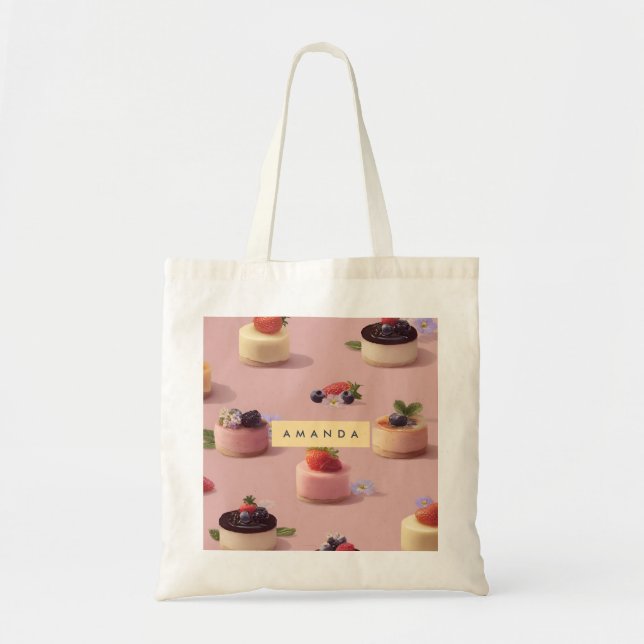 Personalized Mini Cheesecake Dessert Pattern Tote Bag (Front)
