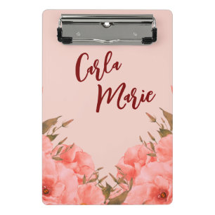 Personalized Mini Clipboard   Pink Floral Design