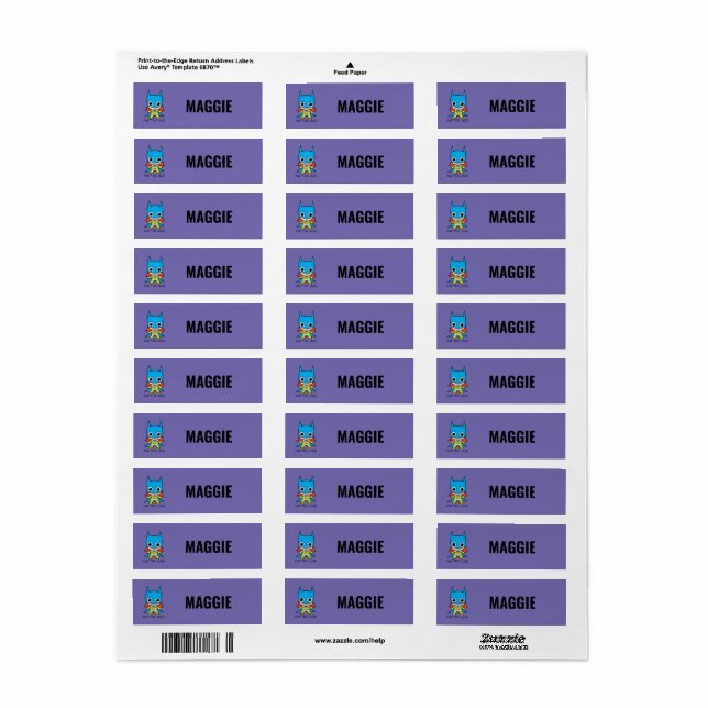 Personalized Mini Justice League Batgirl Label (Full Sheet)