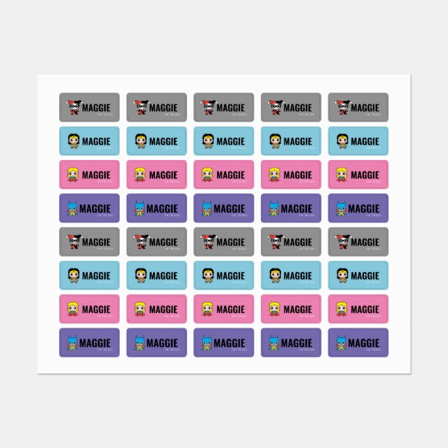 Personalized Mini Justice League Girls Kids' Labels (Sheet)