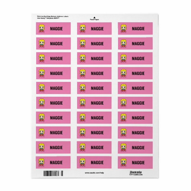Personalized Mini Justice League Supergirl Label (Full Sheet)