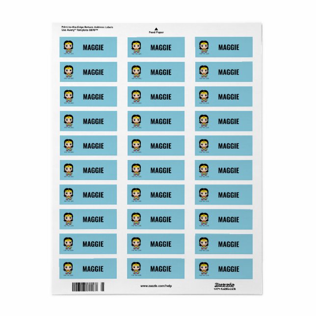 Personalized Mini Justice League Wonder Woman Label (Full Sheet)