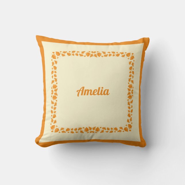 Personalized Minimal Autumn Leaves Keepsake Throw Pillow (Front)