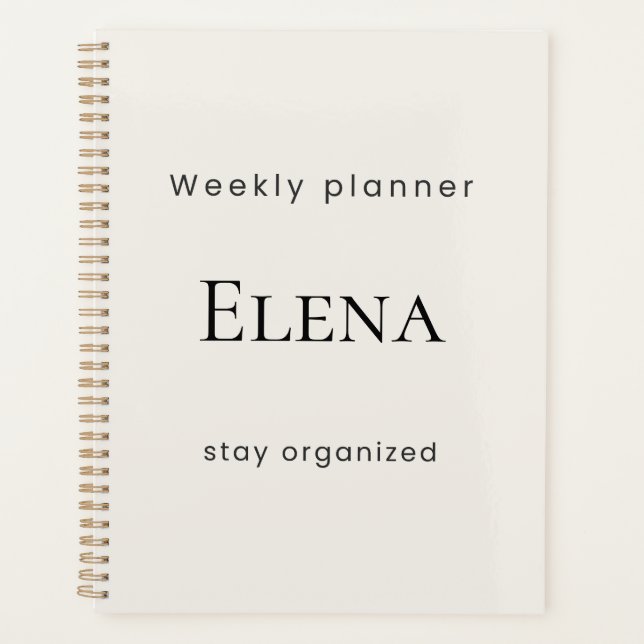 Personalized Minimal Beige Weekly Planner (Front)