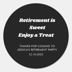 Personalized Minimal Black Retirement party Favor Classic Round Sticker