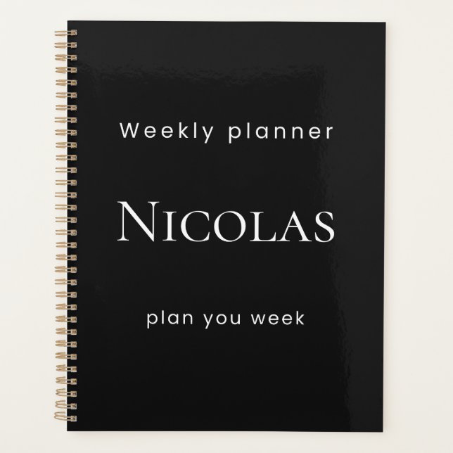 Personalized Minimal Black Weekly Planner (Front)