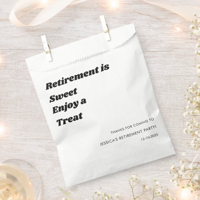 Personalized Minimal Black White Retirement party  Favor Bag (Clipped)