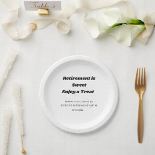 Personalized Minimal Black White Retirement party  Paper Plates